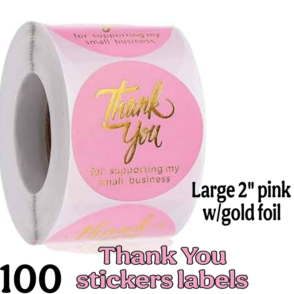 LARGE 2" PINK THANK YOU STICKERS LABELS GOLD FOIL 200 PC ROLL. Please Bunde‼️